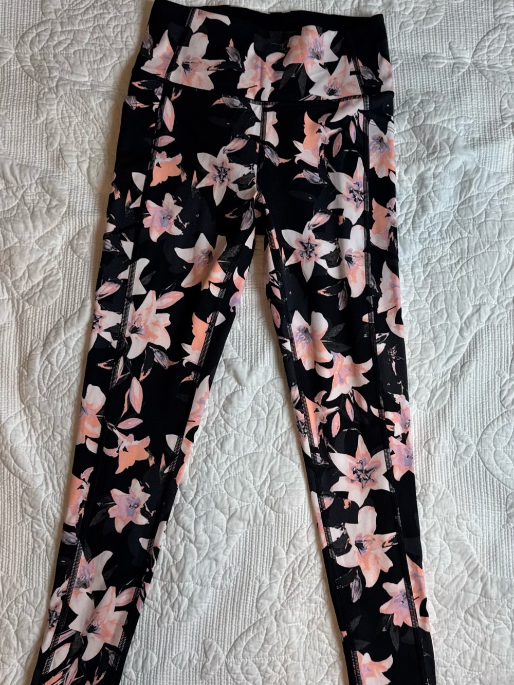 Victoria's Secret Black Leggings with Pink Floral Design